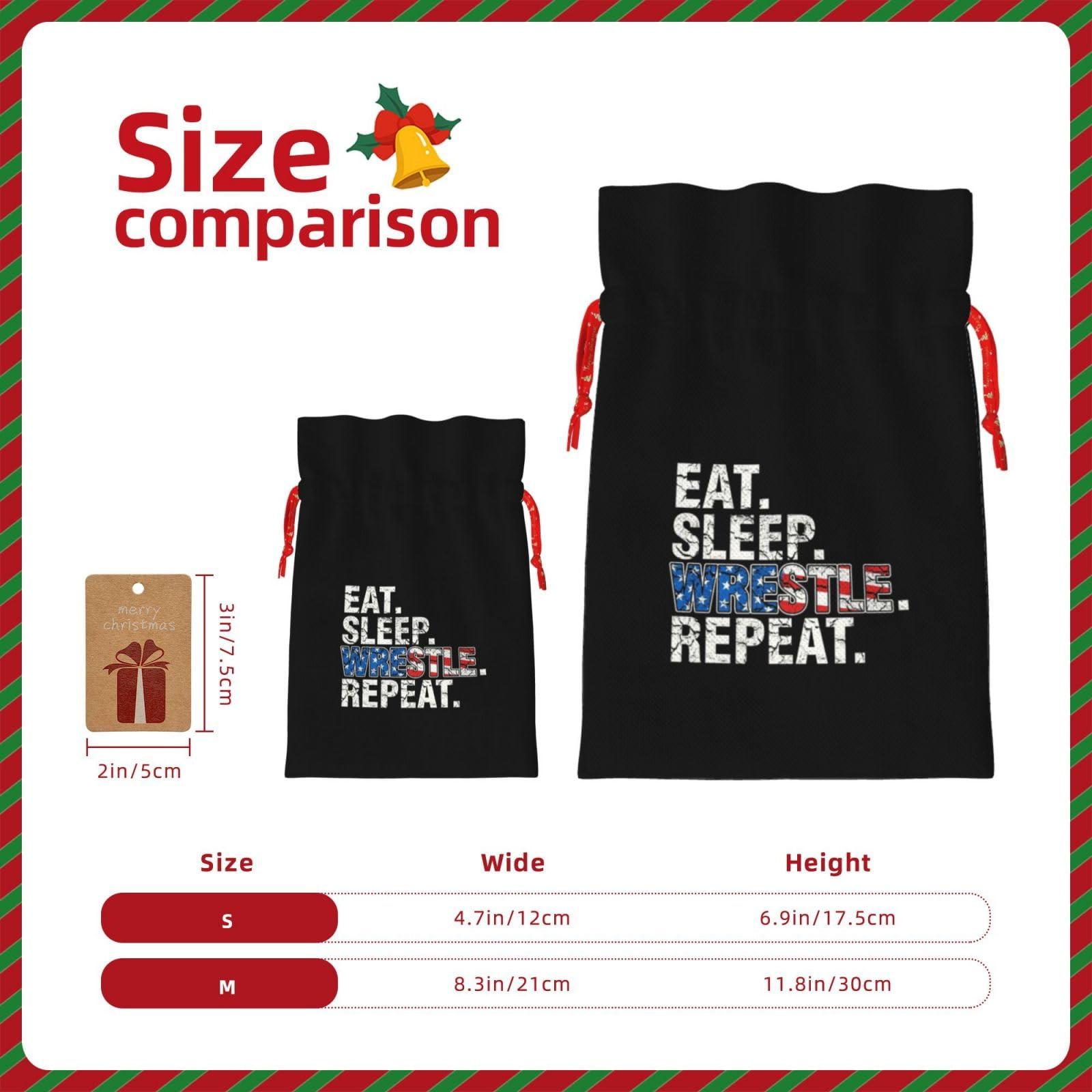 BYOBLU BYOBLU Eat Sleep Wrestle Repeat Wrestling Christmas Gift Bags, Santa Wrapping Bag,With Drawstring And Tags For Reusable