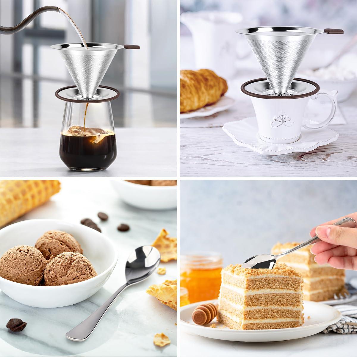 FACIACC FACIACC Pour Over Coffee Dripper, Professional Stainless Steel Coffee Filter, Paperless and Reusable, Upgraded Double Micro Mesh Filter with Spoon and Silicone Tray, Cleaning Brush (3-4 Cup)
