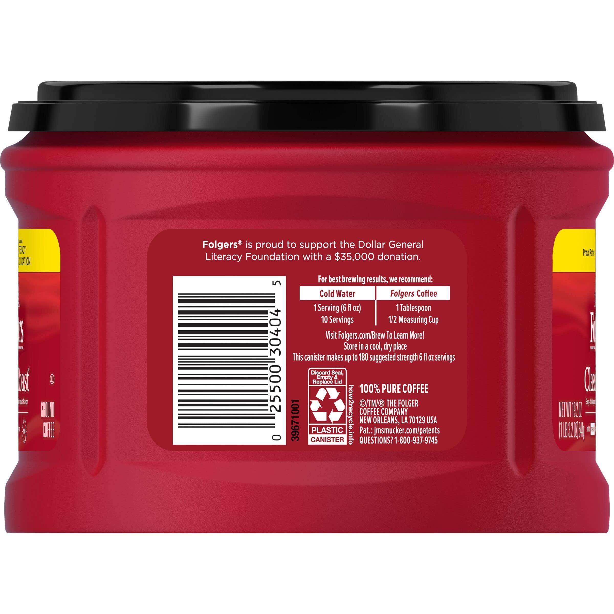 Folgers Folgers Classic Roast Ground Coffee, Medium Roast Coffee, 19.2 Ounce Canister