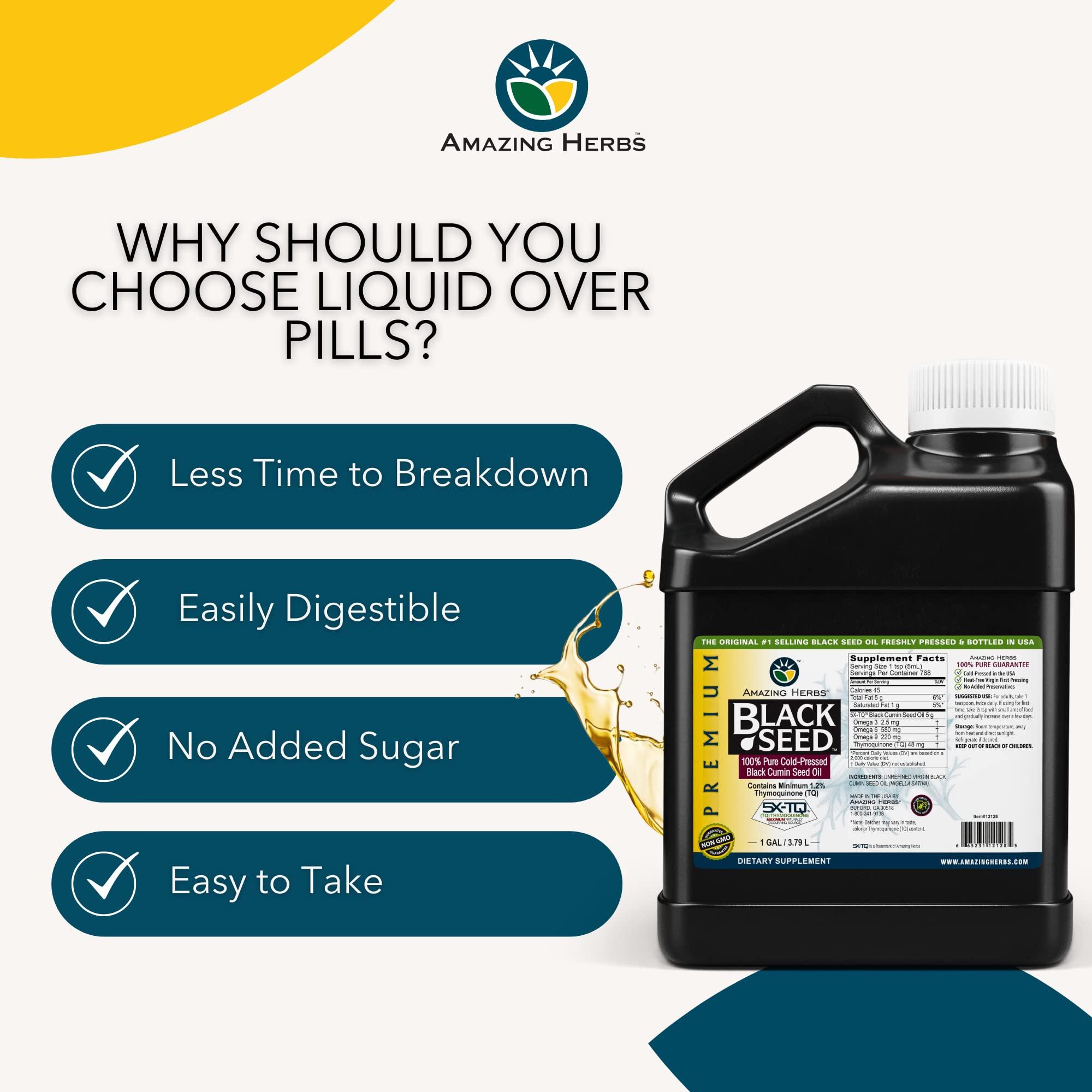 Amazing Herbs Amazing Herbs Premium Black Seed Oil - Gluten Free, Non GMO, Cold Pressed Nigella Sativa Aids in Digestive Health, Immune Support, Brain Function - 128 Fl Oz