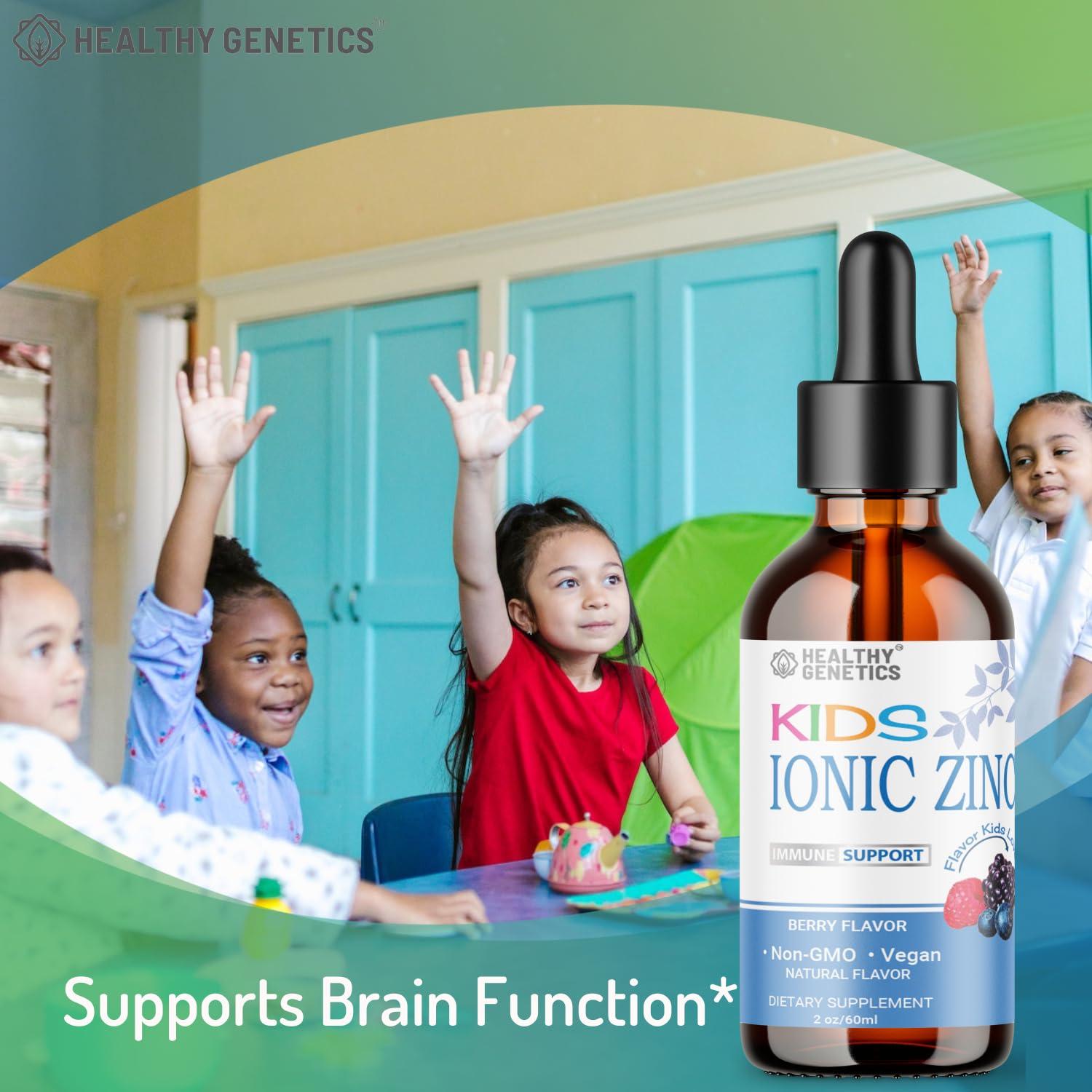Healthy Genetics Ionic Liquid Zinc Drops for Kids | 30 Day Supply | Zinc Sulfate | Immunity, Mood, Brain Thyroid | 2 Oz