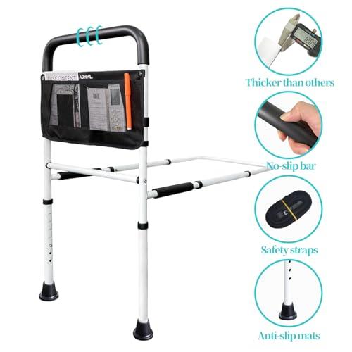AOHHL Bed Rails for Elderly Adults Safety with Adjustable Heights Storage Pocket Assist Support Side Railings for Seniors Citizens Slides Under Mattressbed Cane Medical Bed Guard Bed Handles Bars (White)