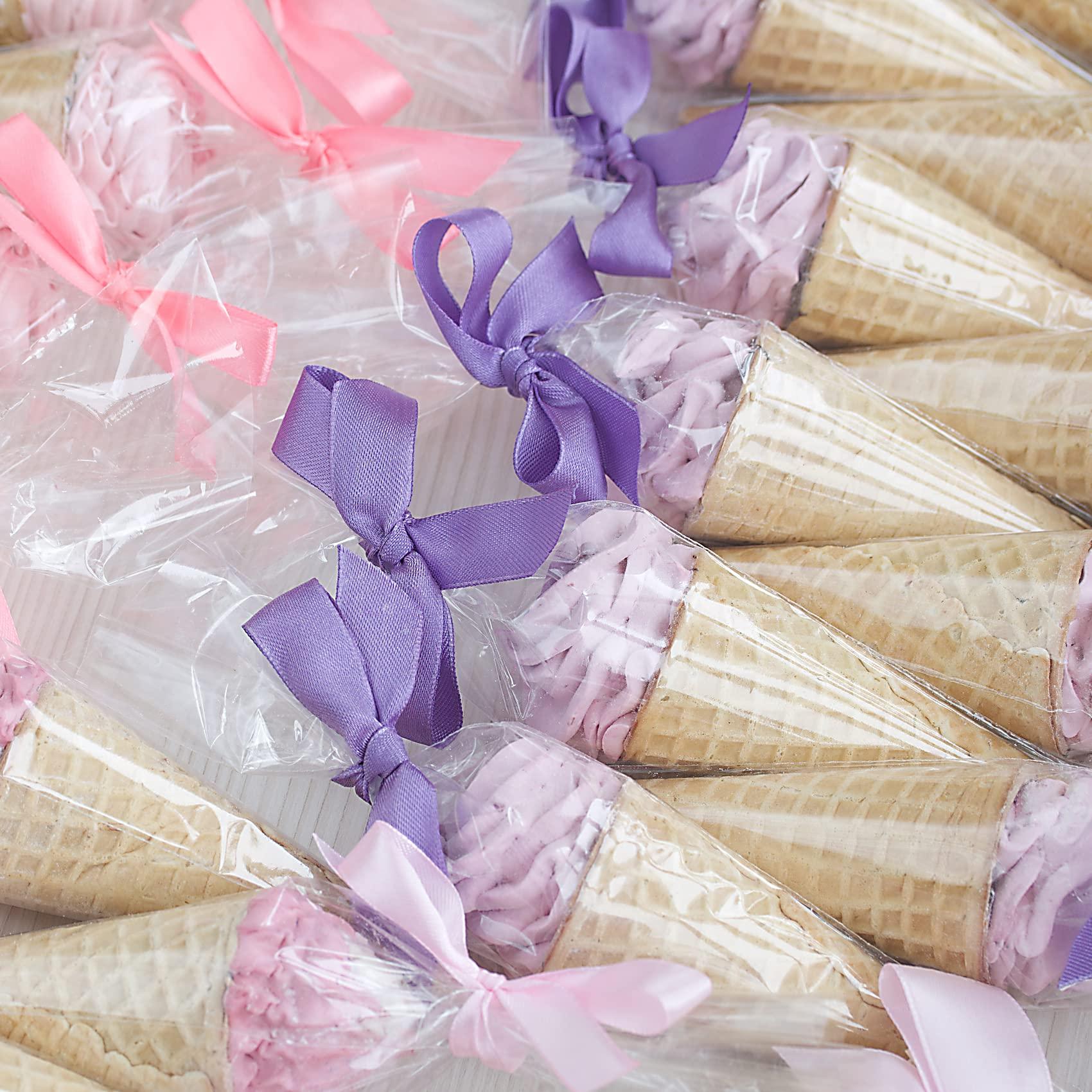 Morepack Morepack Cone Treat Bags, 100Pcs, 7x15 Inches, Clear Cellophane, with Twist Ties, for Treats, Popcorn, Candy, Party Favors
