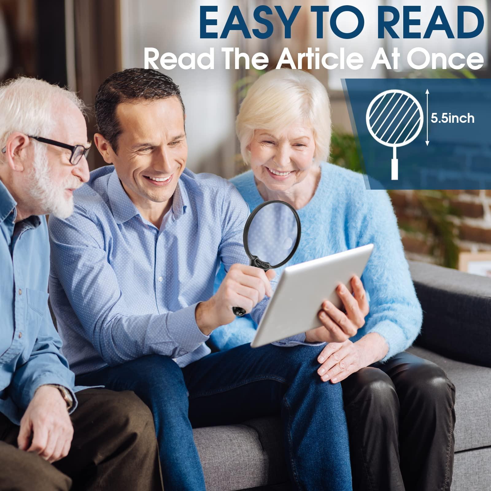 Ebbnivs Large Magnifying Glass with Light, Magnifier 10X 20X 45X Handheld Illuminated Lighted Magnifier with 3 LED Lights 1UV Light Storage Bag Clean Cloth for Seniors Reading Inspection (Black)