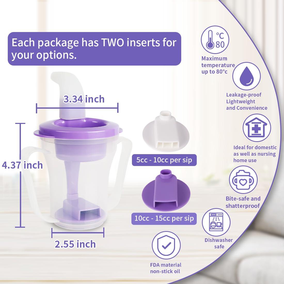 Ehucon Ehucon dysphagia regulating drinking cup for elderly with difficulty swallowing,with 5cc and 10cc sip cup,assistive devices liquids only,No thickener is Used (Transparent-Purple,Pack of 1 PC)