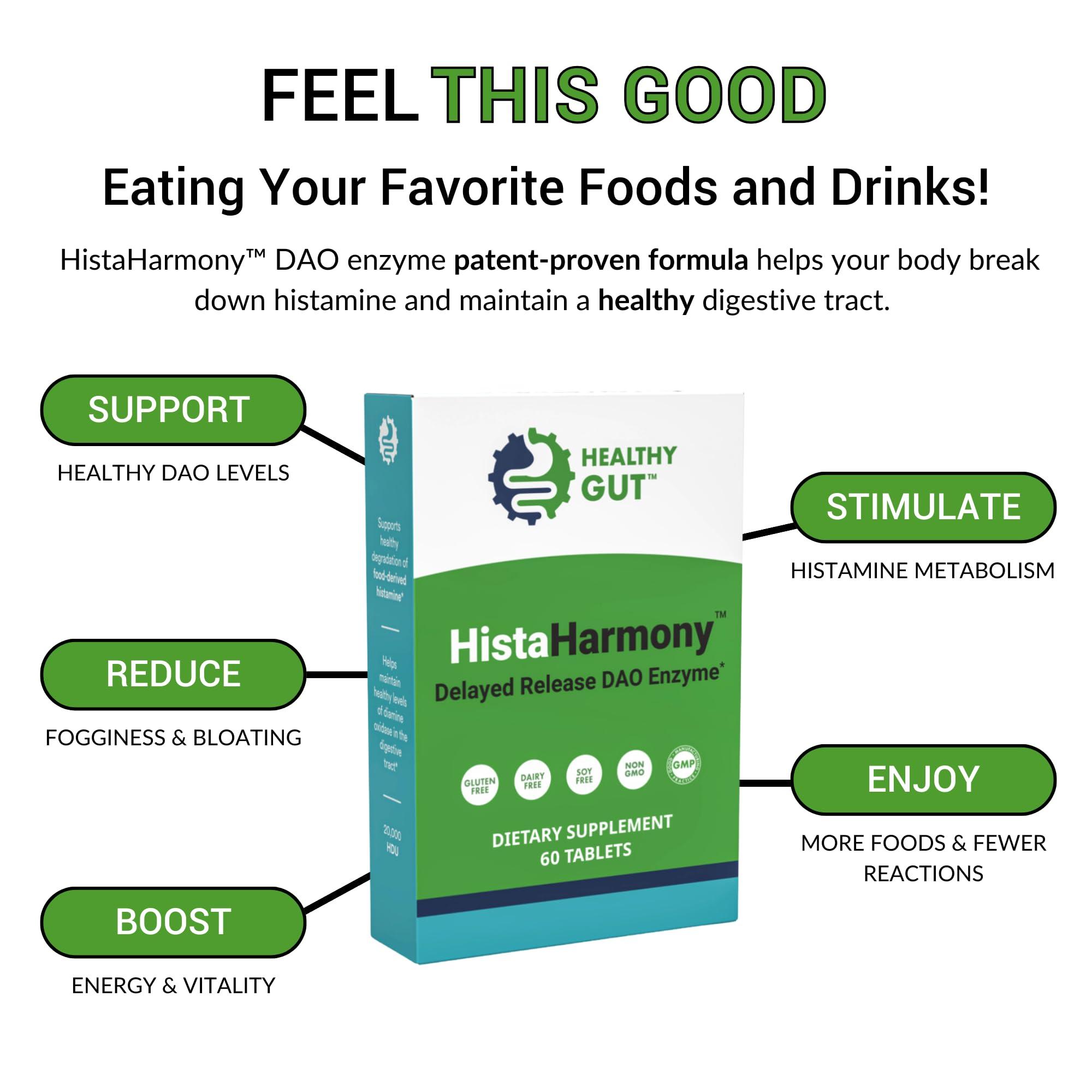 Healthy Gut, LLC Healthy Gut HistaHarmony | Delayed Release DAO Diamine Oxidase Histamine Support Enzyme | 30,000 HDU | 60 Servings