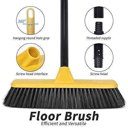 LandHope Push Broom with Long Handle, Floor Brush 47.6 inch Soft Bristle Broom 12.2" Wide for Cleaning Bathroom Kitchen Patio Garage Deck Tile