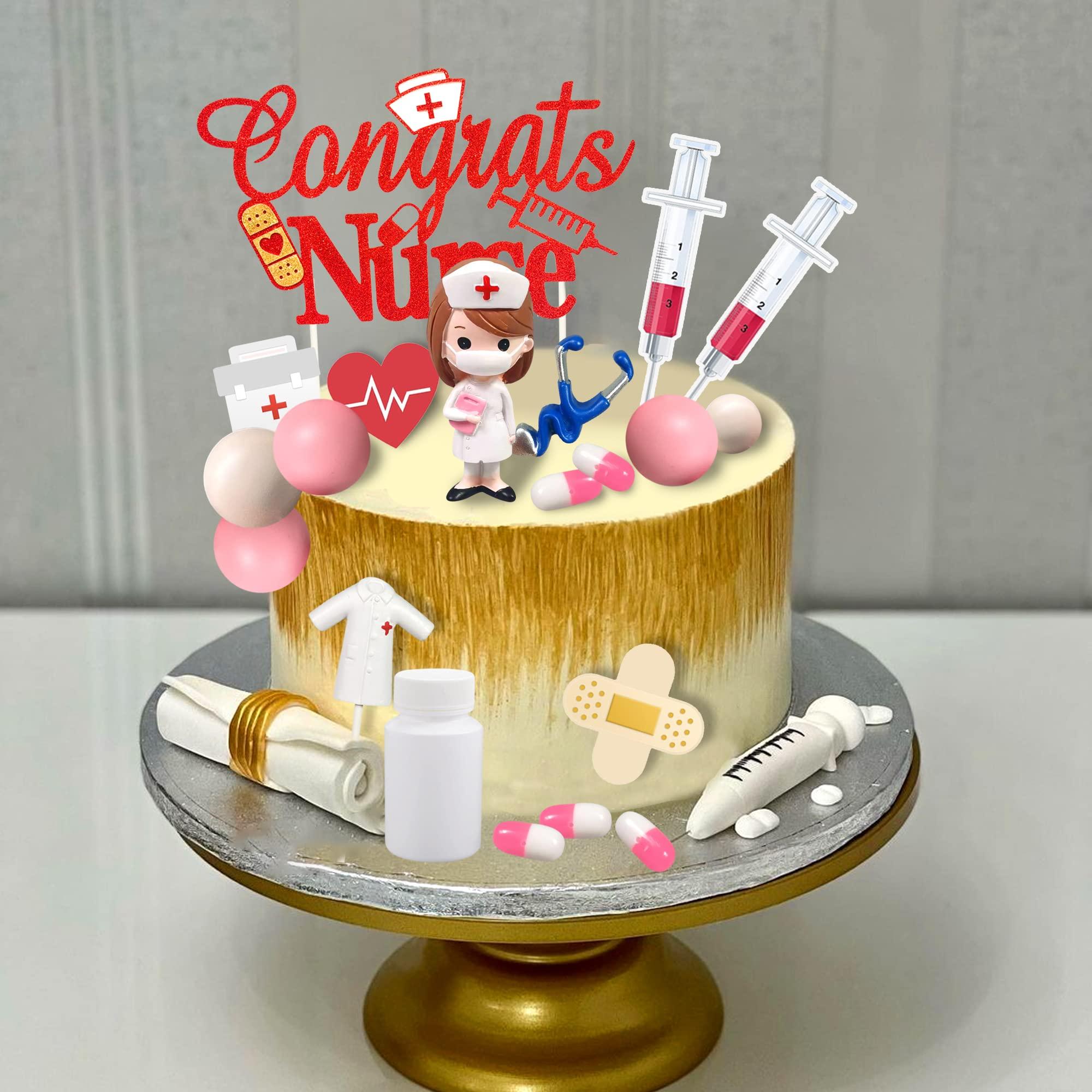 DRWATE 33 PCS Nurse Cake Toppers Nursing Cupcake Toppers Medicine Stethoscope Medical Instruments Decorations for Medical Rn Doctor Nurse Themed Party Supplies Nursing Graduation Cupcake Decorations