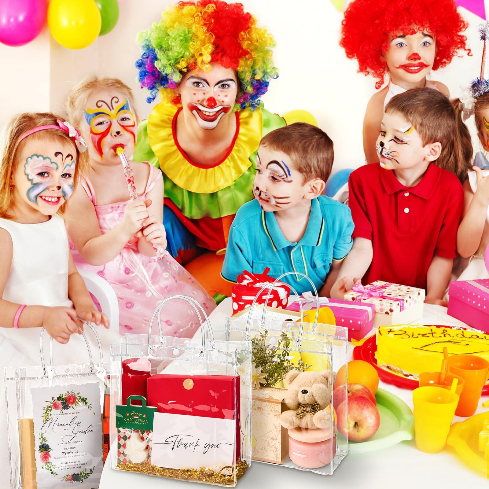 Jutieuo Jutieuo 20 Pack Clear Plastic Gift Bags with Handle, 9.84\" x 9.84\" x 3.54\", Reusable Transparent PVC Gift Wrap Tote Bags Bulk with Ribbons for Wedding, Baby Shower, Birthday Party Favor Bags