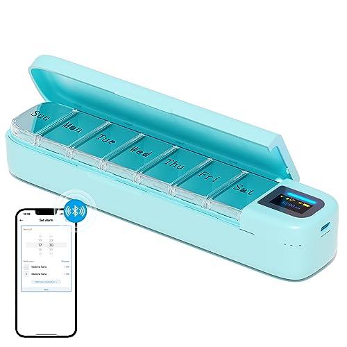 Odaro Odaro Electronic Pill Dispenser Medication Alarm - Weekly Travel Pill Case, 7 Day Pill Holder with APP, Once a Day Portable Pill Box Reminder for Elderly(Green)