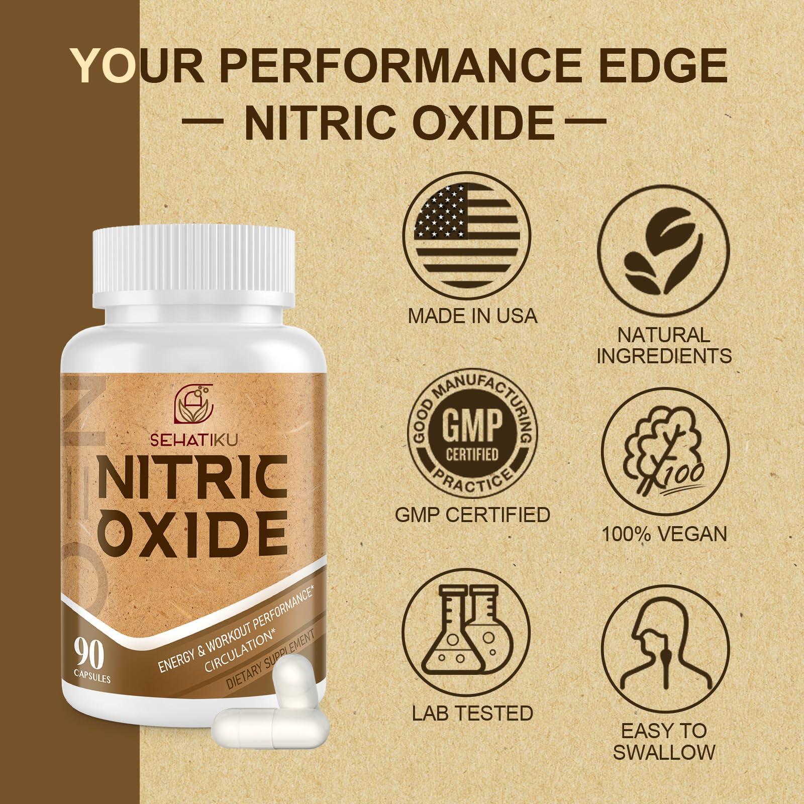 SehatiKu SehatiKu Nitric Oxide Supplement 2255 MG, Nitric Oxide Booster & 6-in-1 Phytonutrient Blend for Heart, Circulation, Immune - 90 Capsules (1 Bottle)