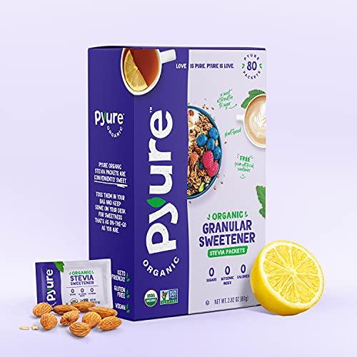 Pyure Pyure Organic Stevia Packets | Granulated Sugar Packets - White Sugar Substitute | Zero Carb, Zero Sugar, Zero Calorie Sweetener Packets | Plant-Based Stevia Packets for Keto Coffee | 80 Count