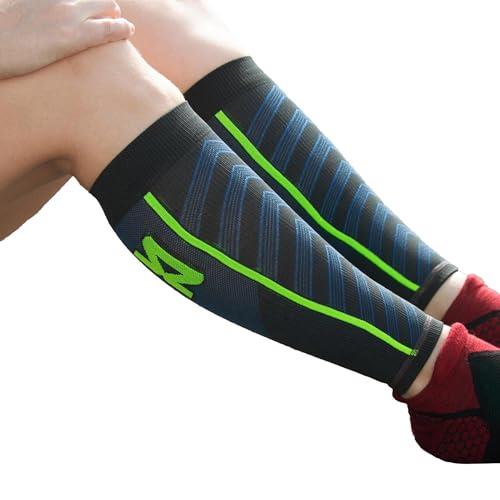 Zensah Zensah Featherweight Compression Leg Sleeves - Relieve Shin Splints, Calf Strains (Charcoal/Blue, Medium)