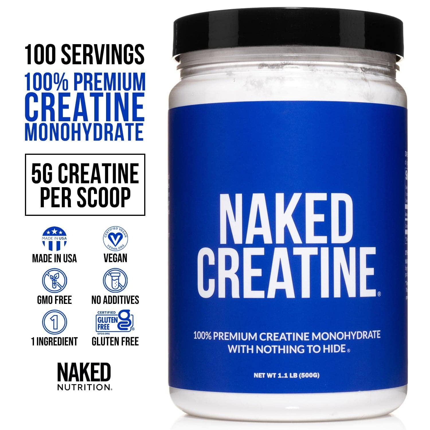Naked Nutrition Naked Pure Micronized Creatine Monohydrate 100 Servings + 200 Servings Pure L-Glutamine Bundle: Vegan, Non-GMO, Gluten Free. Minimize Muscle Breakdown & Improve Protein Synthesis. Nothing Artificial