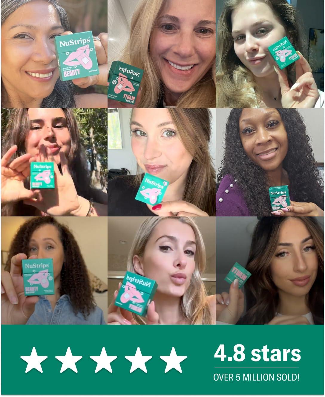 NuStrips NuStrips Beauty | Strawberry Flavored Oral Strips with Biotin, Folate and Vitamin E | Vitamins for Hair, Skin & Nails | Maximum Absorption, Fast Results | 30 Individually Wrapped Strips