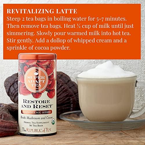 The Republic of Tea The Republic of Tea - Restore and Reset SuperAdapt Herbal Tea, 36 Tea Bags, Organic, Caffeine Free, Reishi Mushroom and Cocoa Herbal Tea