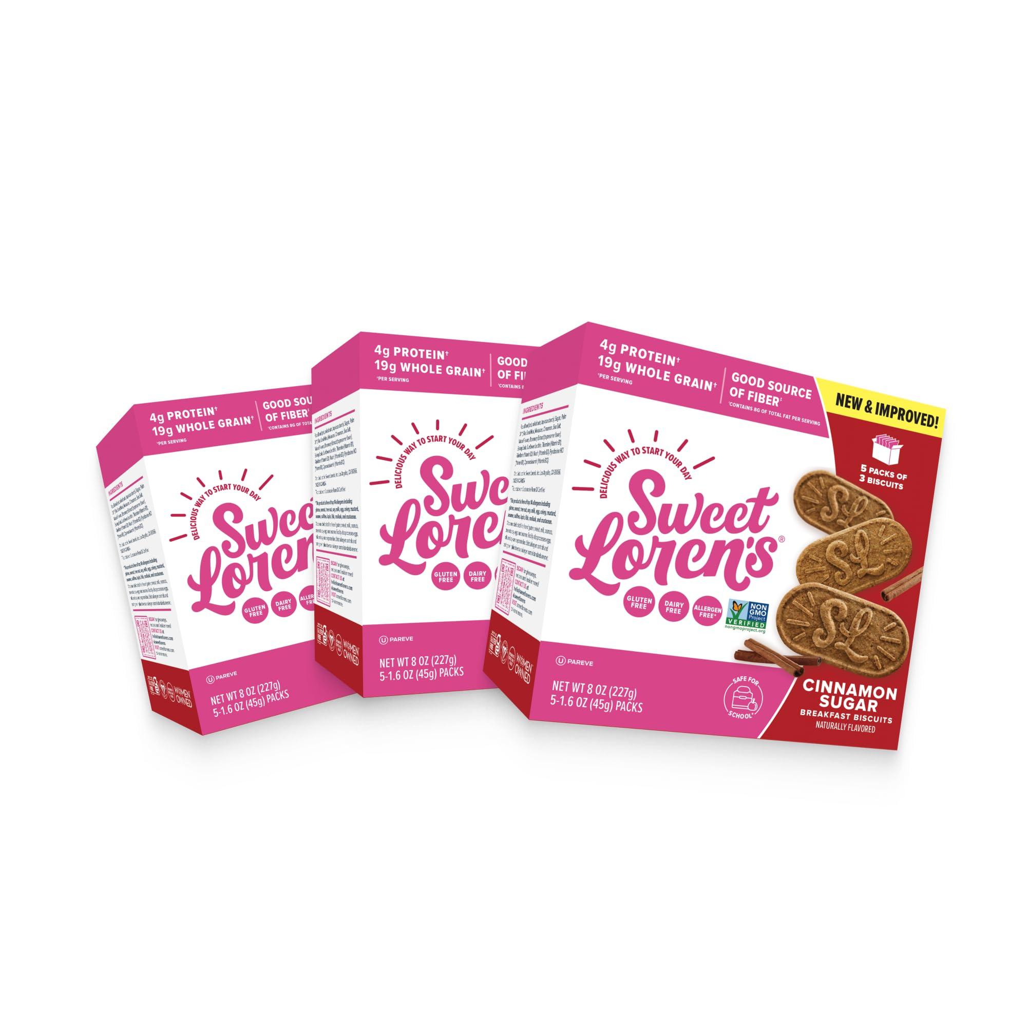 Sweet Loren\'s Sweet Loren\'s Vegan Breakfast Biscuits | Cinnamon Sugar | 4g Protein, 19g Whole Grains | Plant Based, Gluten Free, Dairy Free, Nut Free Snacks | 3 Pack (15 Total Biscuits, 1.6 ounce each)