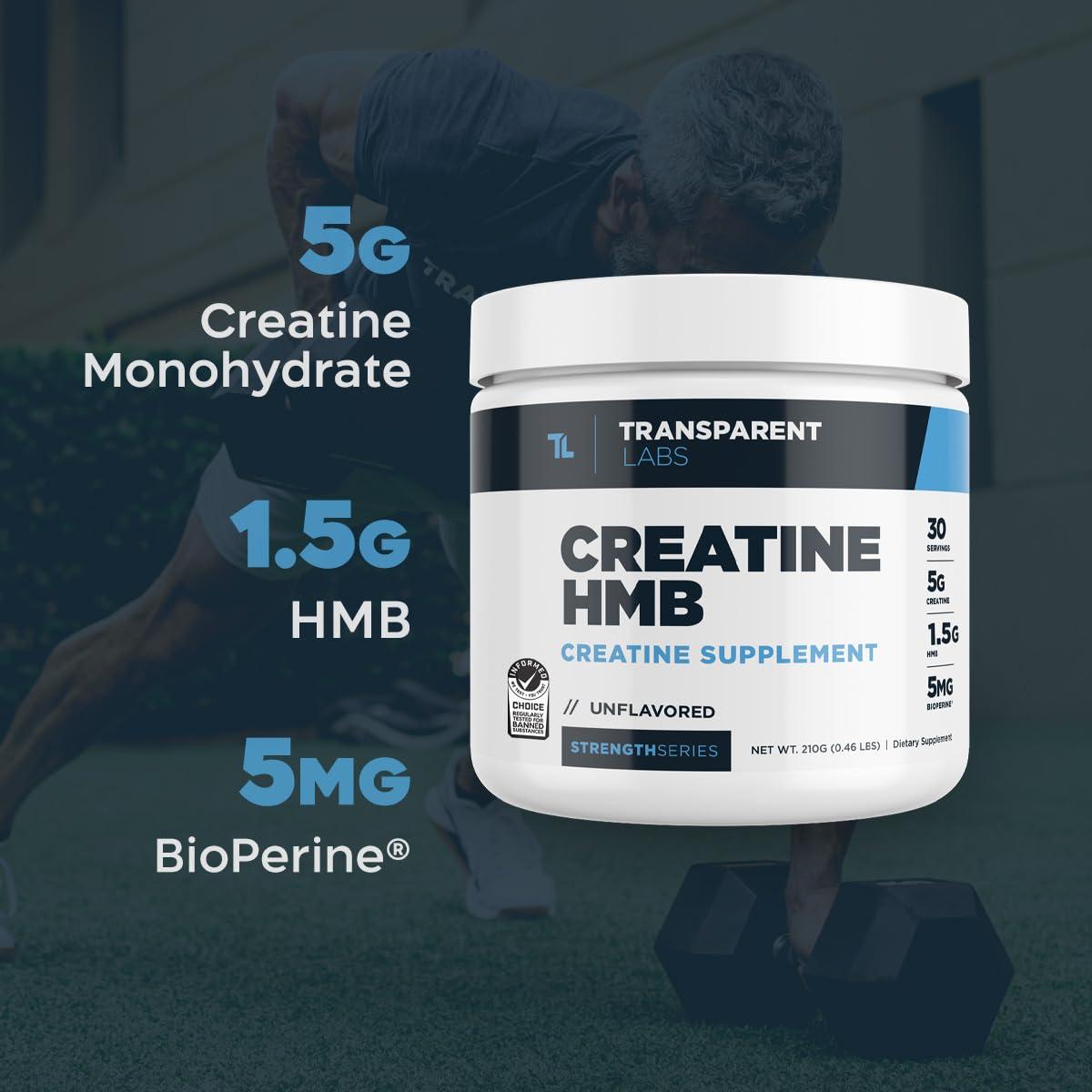 Transparent Labs Transparent Labs Creatine HMB - Creatine Monohydrate Powder with HMB for Muscle Growth, Increased Strength, Enhanced Energy Output, and Improved Athletic Performance - 30 Servings, Hawaiian Splash