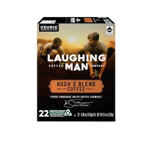 LAUGHING MAN Laughing Man Hughs Blend Keurig Recyclable K-Cup Coffee Pods, Single-Serve Fair Trade Medium Roast Arabica Coffee for use with Keurig Coffee Makers, 88 Count (4 Packs of 22)