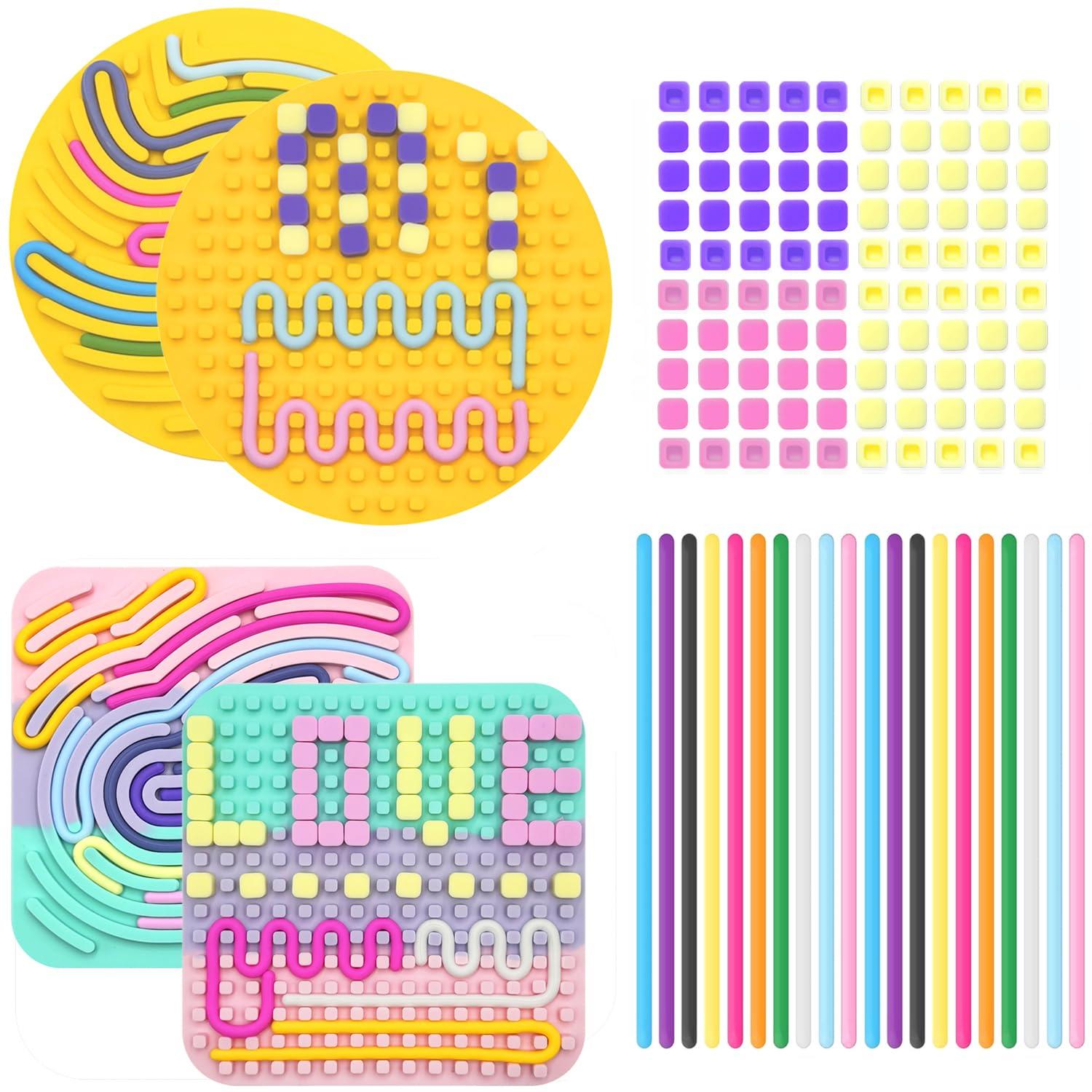 ZSFLZS 2 Pack Sensory Activity Board Silicone,Quiet Fidget Toys Calming Sensory Board,Sensory Toys for Kids with Autism,ADHD,Double-Side Silicone Fidget Toy for Stress Relief (Round Yellow + Square Colorful)