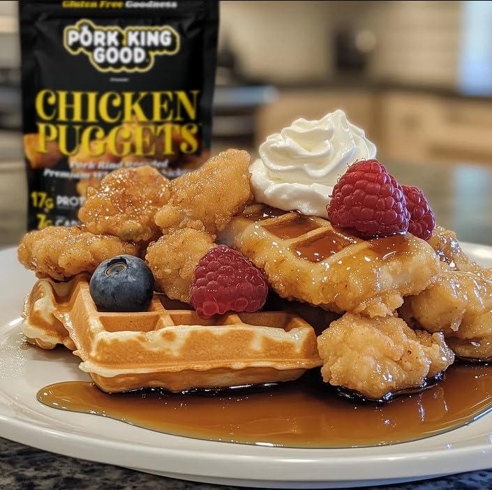 Pork King Good Pork King Good Frozen Chicken Puggets (16 oz Pouches / 6 pk Case) - Pork Rind Breaded Premium Chicken Nuggets! Gluten-Free, Low Carb, Perfect for Main Dish, Snack, or Salad Topping