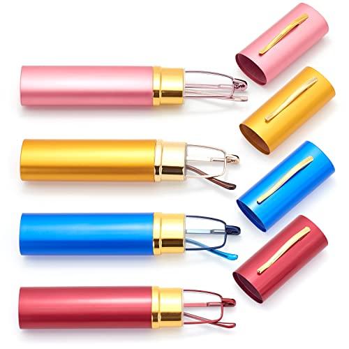 HIGHLIKE HIGHLIKE 4-Pack Slim Pocket Reading Glasses Men Women, Compact Readers Super Clear Lens, Spring Hinge Metal Frame Eyeglasses, Red Golden Blue Pink 2.5 x