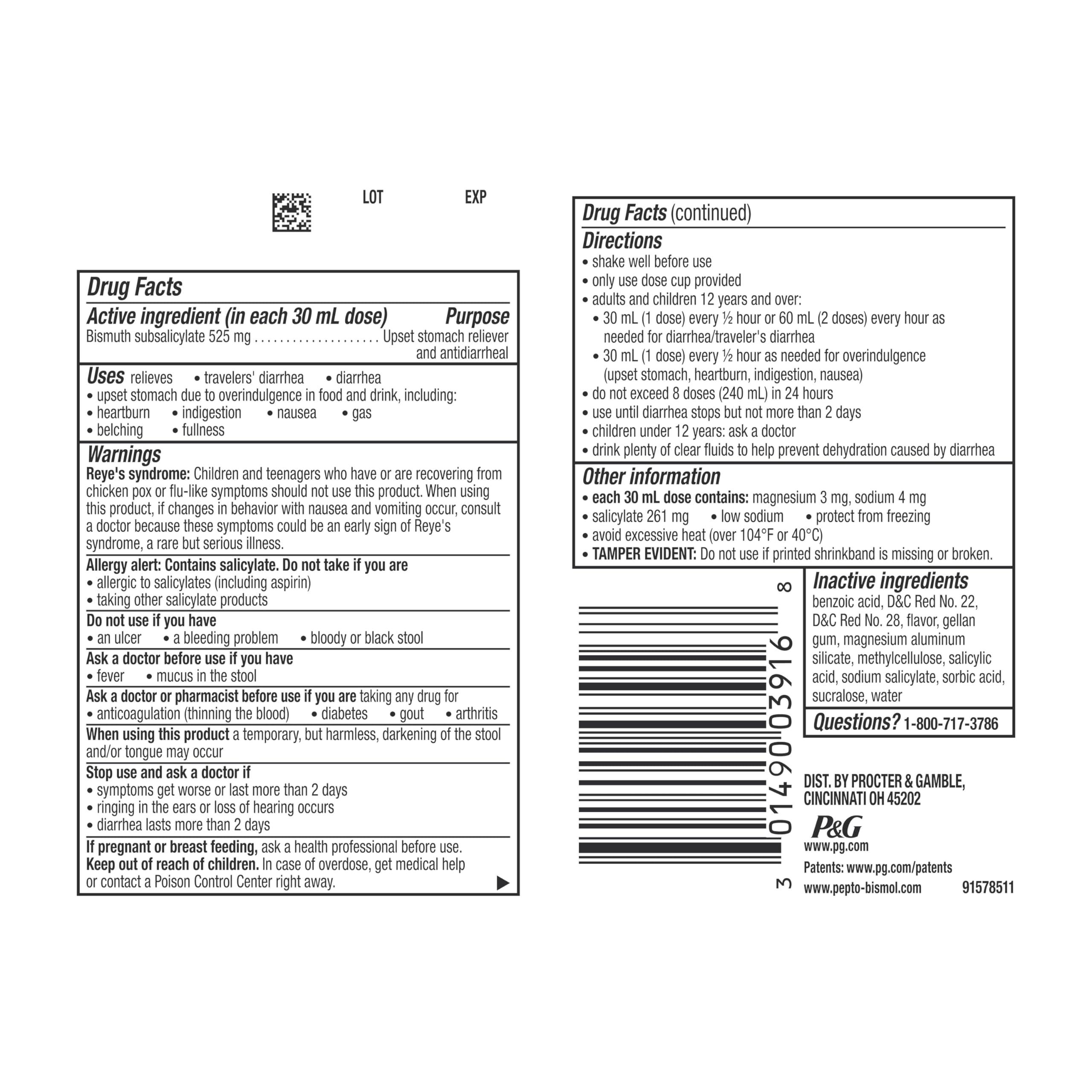 Procter & Gamble Pepto Bismol Liquid for Nausea, Heartburn, Indigestion, Upset Stomach, and Diarrhea Relief, Original Flavor 16 oz
