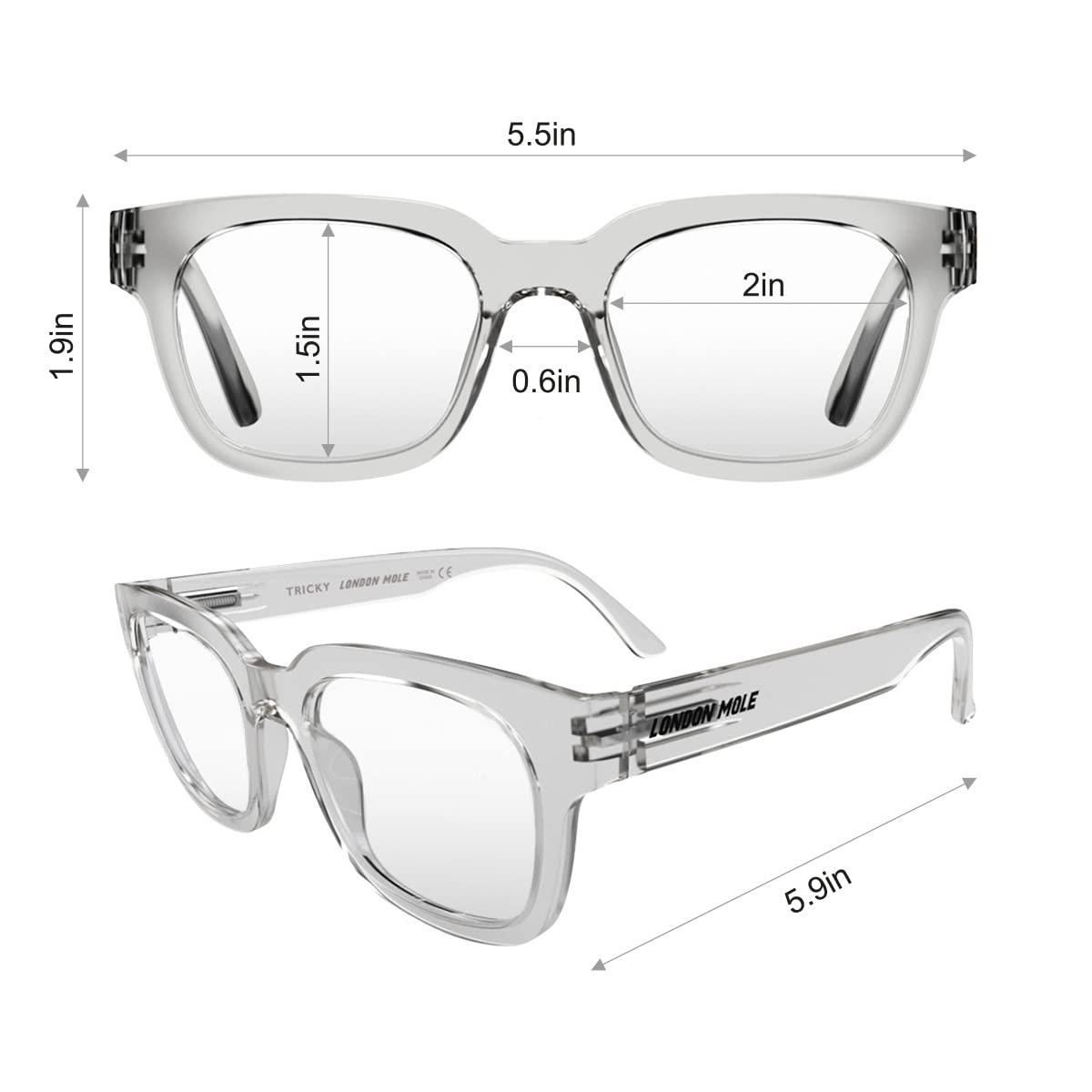 LONDON MOLE LONDON MOLE Eyewear | Reading Glasses | Rectangular Glasses | Cool Readers | Men\'s Women\'s Unisex | Spring Hinges | Transparent | + 3.0