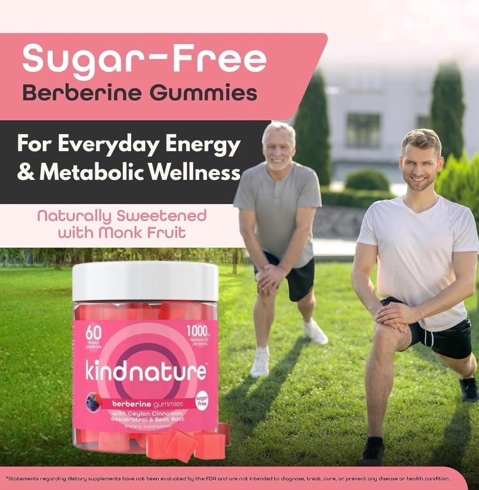 kindnature Kind Nature 1000mg Berberine Gummies - Sugar Free Natural Berberine Supplement Gummies with Ceylon Cinnamon & Beet Root - Non GMO, 3rd Party Tested Berberine Complex