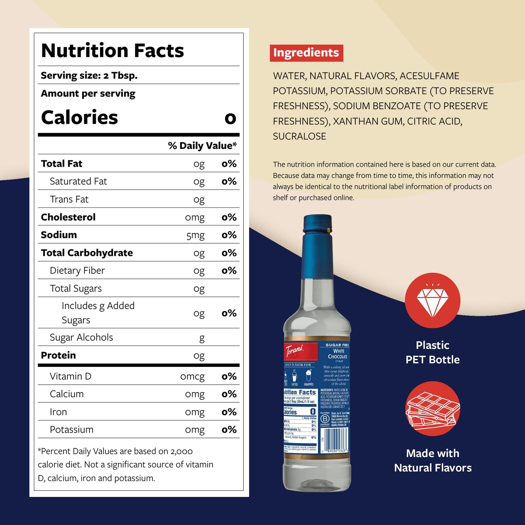 Torani Torani Sugar Free Coffee Syrup, White Chocolate Flavored Syrup for Drinks, Zero Calorie, Pump Included, 25.4 Fl Oz