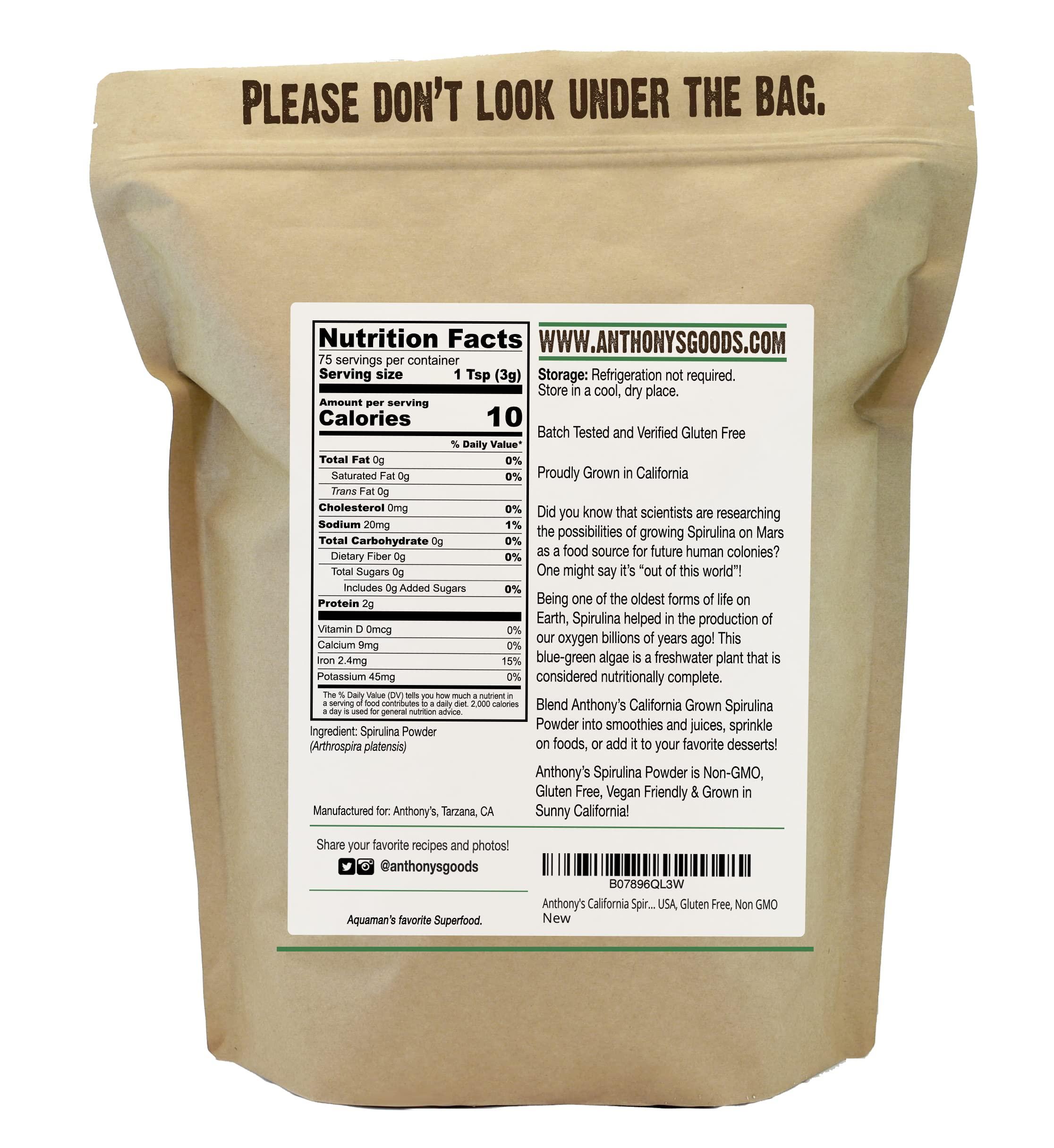 Anthony's Anthony's California Spirulina Powder, 8 oz, Product of USA, Gluten Free, Non GMO