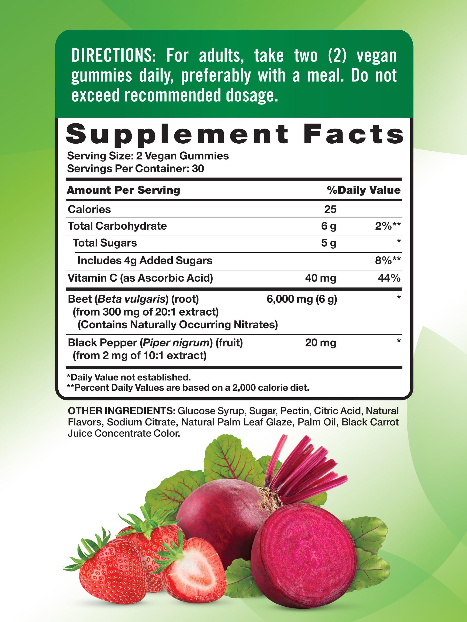 Nature's Truth Nature\'s Truth Beet Root Gummies | 60 Count | Super Food | with Black Pepper | Strawberry Flavor | Vegan, Non-GMO & Gluten Free Supplement