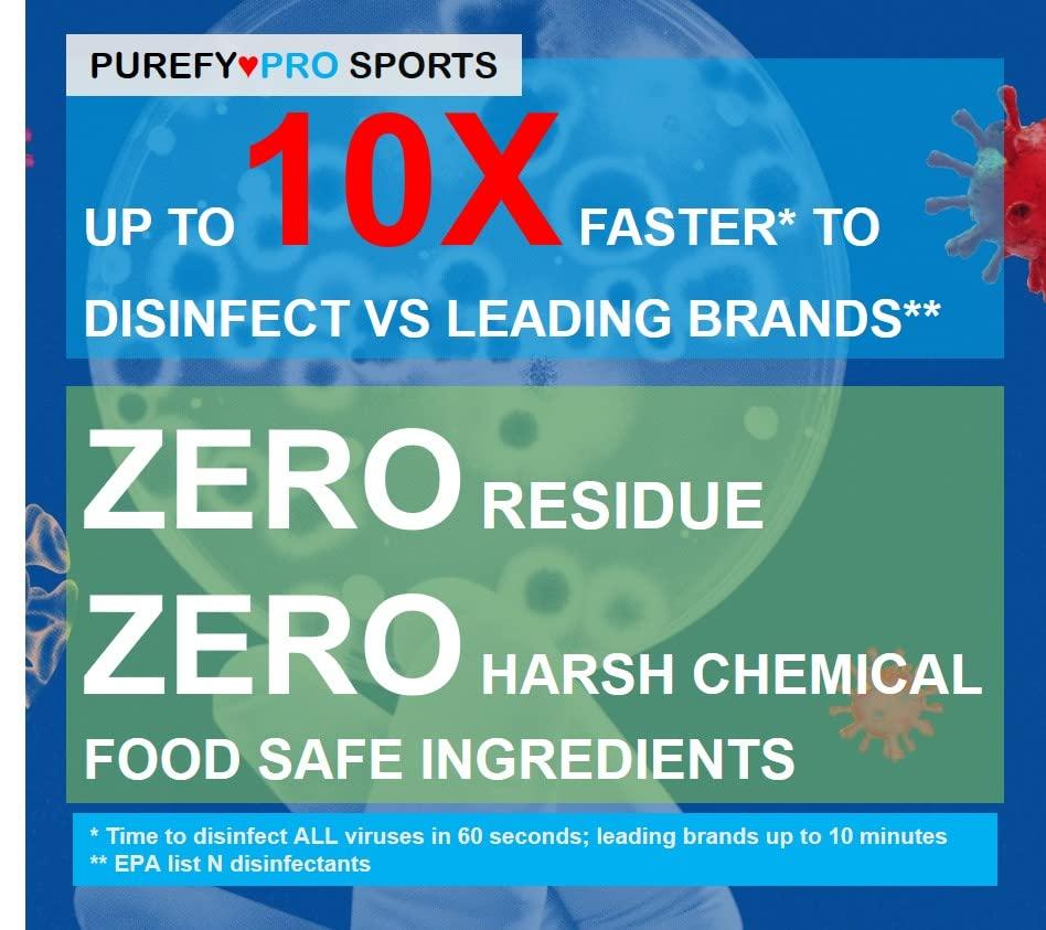 PUREFY Purefypro Sports Equipment Disinfectant Spray (16oz, 2pk) Kills 99.9999% MRSA, HIV, Athlete Foot Fungus, Virus, Fungi. No Residue. Great For Sports Pads, Yoga Mats, Shoes, Boxing Gloves, Gym Equipment