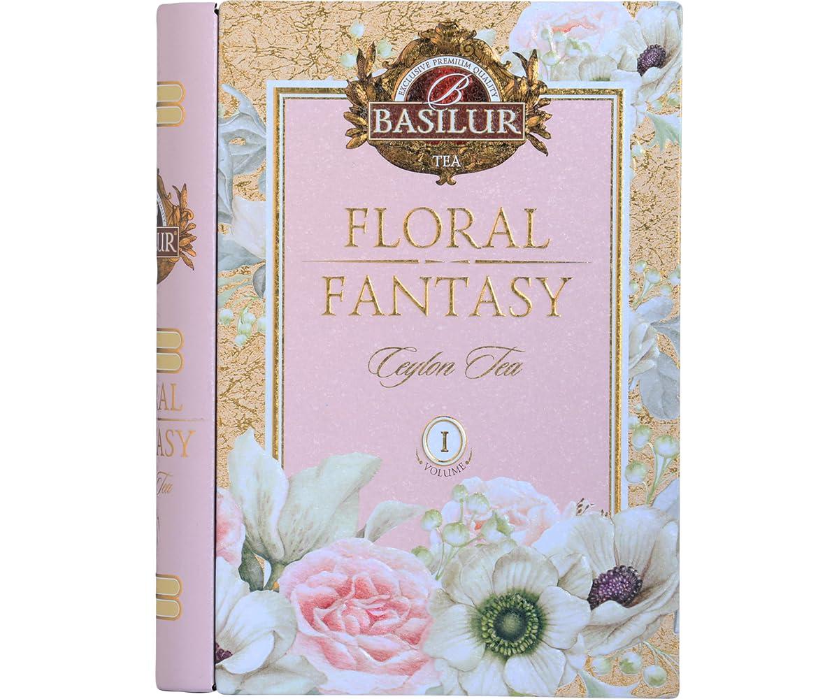 Basilur Basilur | Gift Tea Set | Floral Fantasy Volume 01 | Collectable Metal Tin Caddy | Pure Ceylon Green Leaf Tea with Hibiscus Flower, Peppermint and Rose flower| 100g /3.52 oz