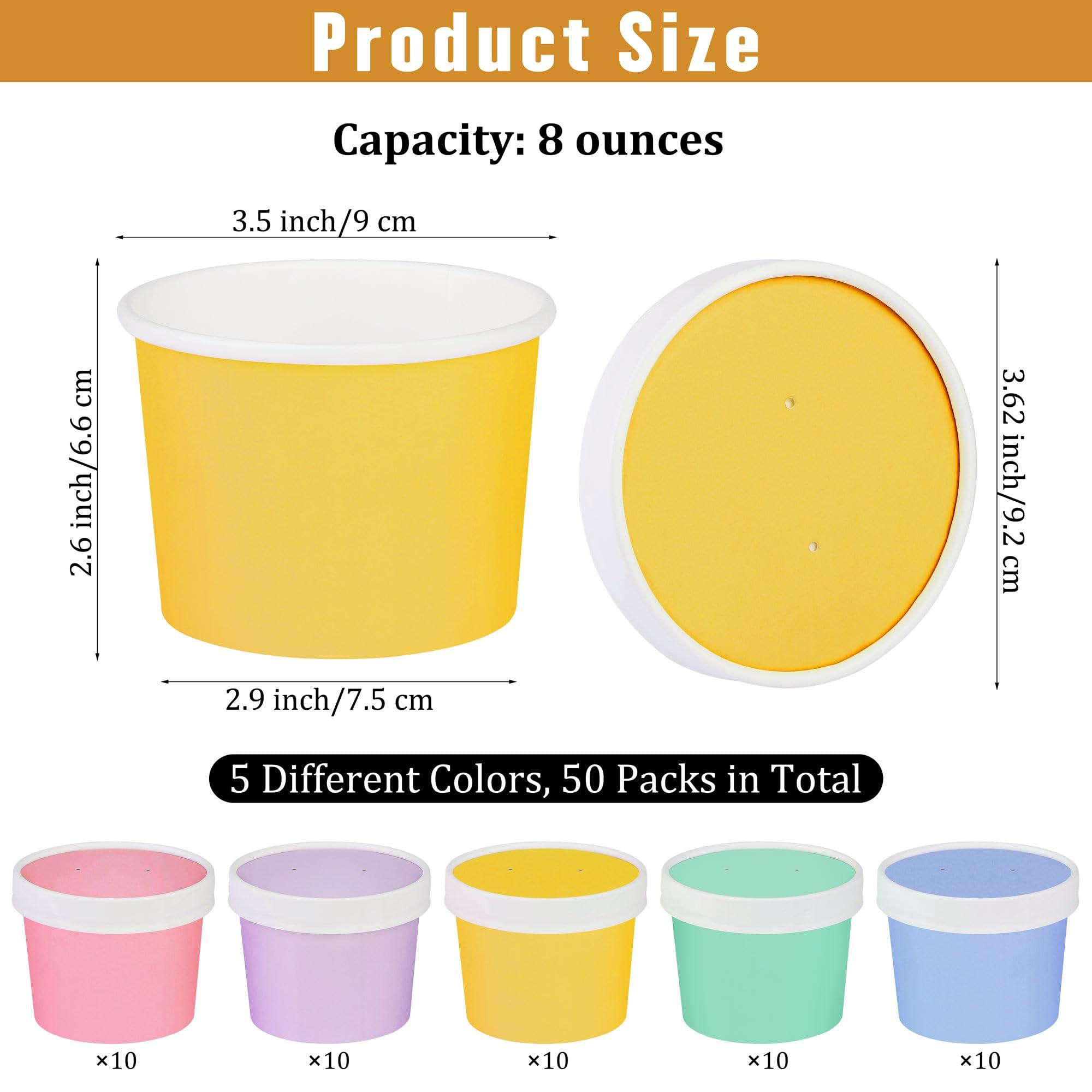 Ruisita Ruisita 50 Pack Ice Cream Containers with Lids 8 Ounces Disposable Soup Bowls with Lids Paper Ice Cream Sundae Cups Treat Cups with Lids Protect Frozen Desserts like Yoghurt, Assorted Colors