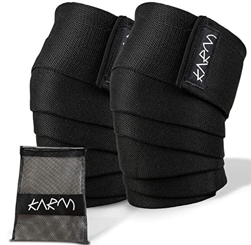 KARM KARM Knee Wraps for Weightlifting (Pair) with Bag - Knee Wraps for Squatting – Knee Strap Bands for Crossfit, Gym, WOD, Cross Training, Pain. Powerlifting Knee Support for Women, Men (78 inches)