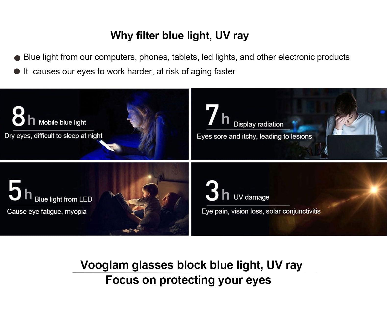 VOOGLAM VOOGLAM Square Blue Light Blocking Glasses Black Fashion Fake Glasses Frame for Women
