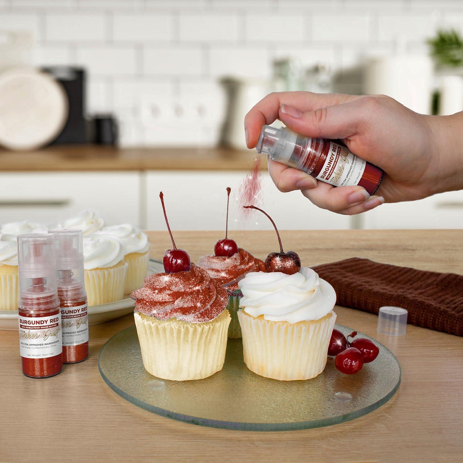 Bakell Bakell - Burgundy Red Tinker Dust (4g, 1x Mini Spray Pump) Edible Glitter for Food, Desserts, and Beverages!