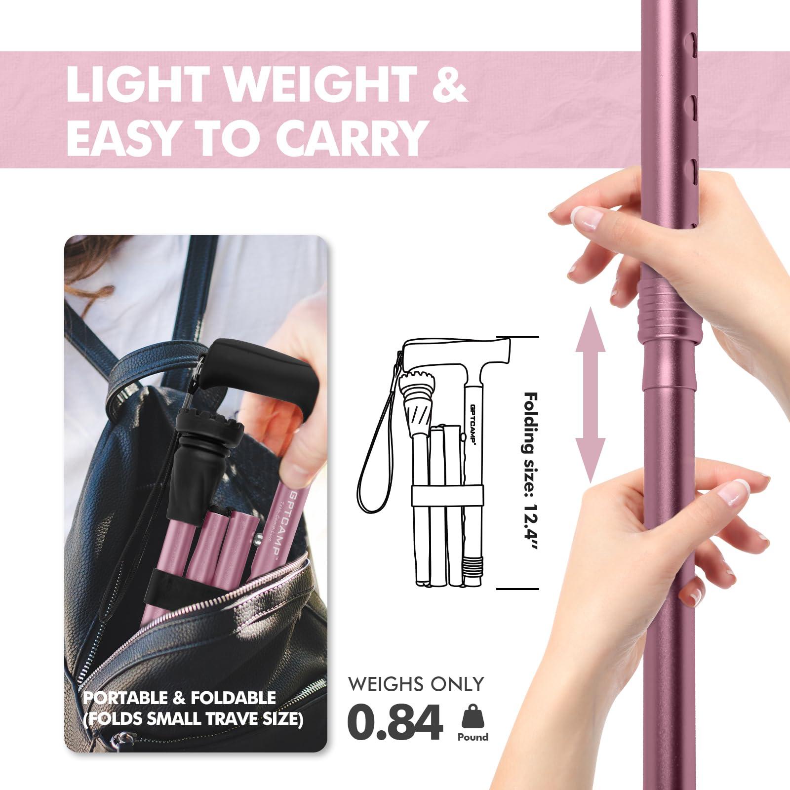 GPTCAMP GPTCAMP G2 Walking Stick, Fold-up Walking Cane for Women and Men with Wrist Strap, Portable, Foldable, Collapsible, Lightweight and Sturdy with Comfortable T Handle