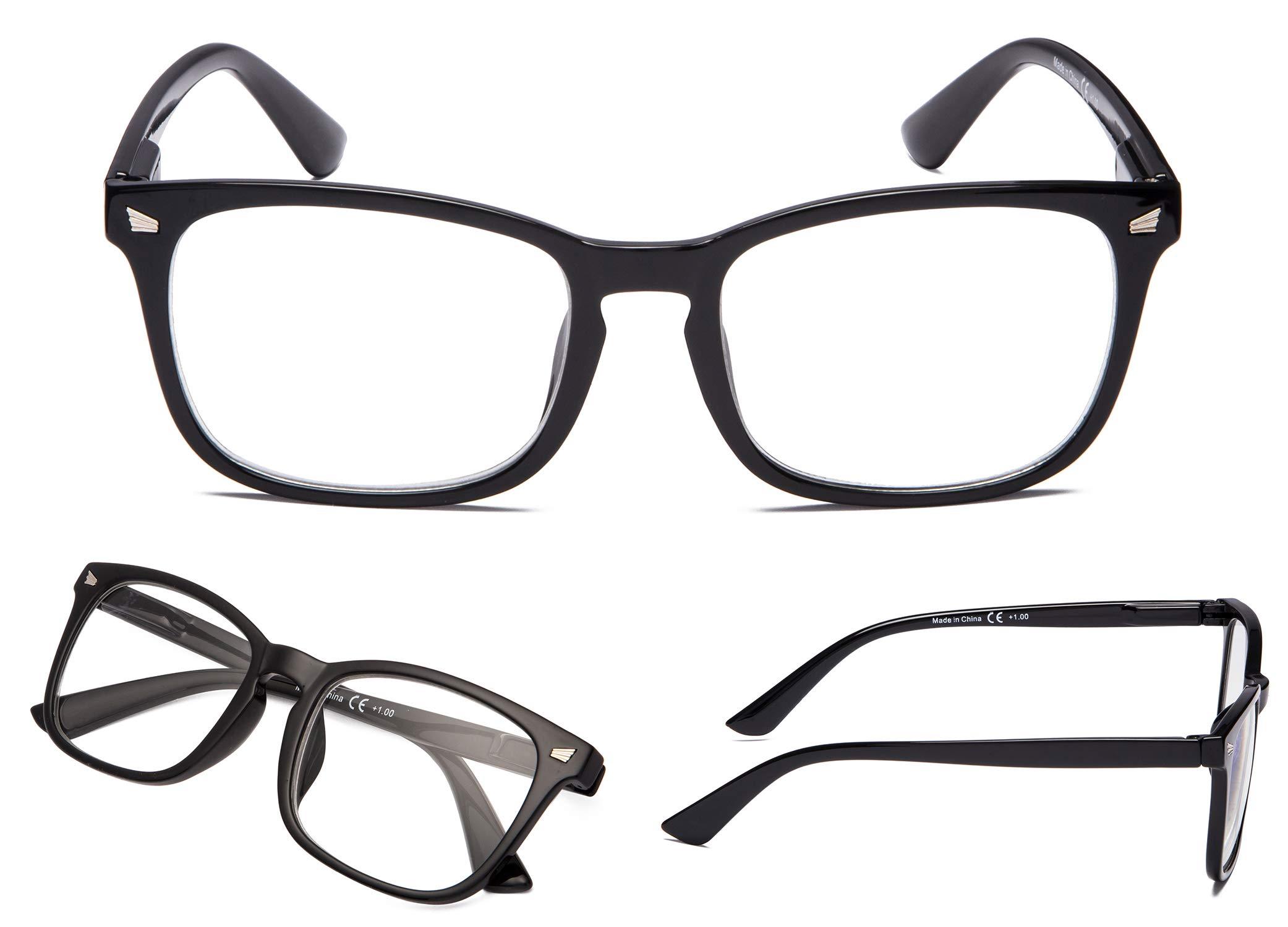 LUR READING GLASSES 5 pack Stylish Womens Readers (Black, +1.75)