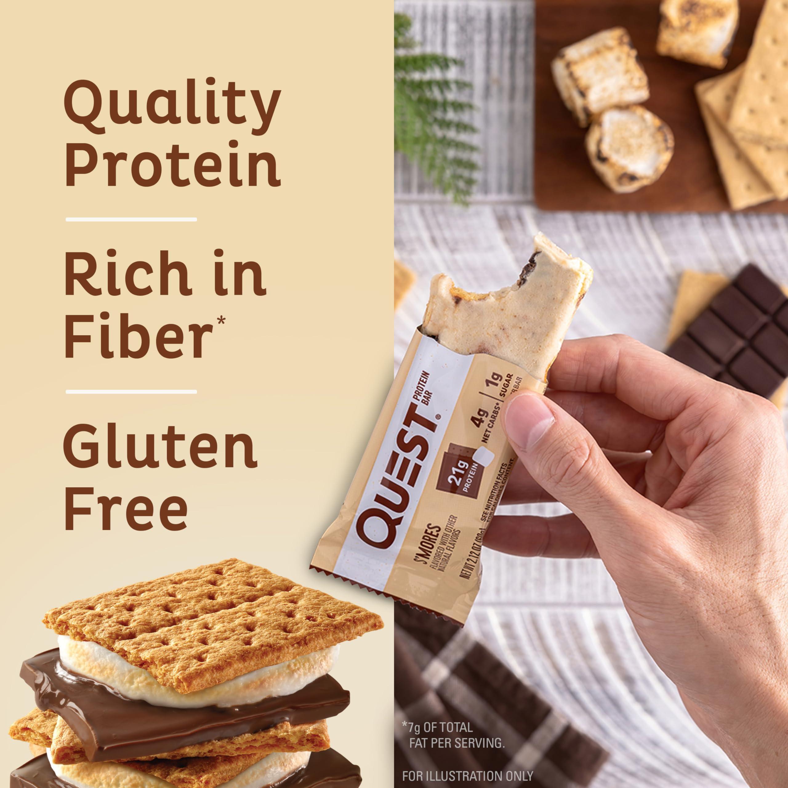 Quest Nutrition Quest Nutrition Crispy Chocolate Coconut Hero Protein Bar, 15g Protein, 1g Sugar, 3g & S\'mores Protein Bar, High Protein, Low Carb, Gluten Free, Keto Friendly