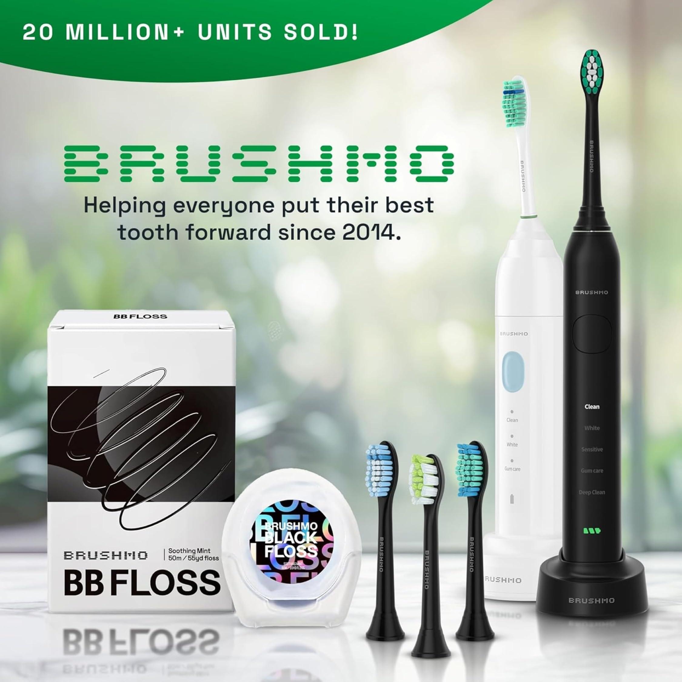 Brushmo Brushmo Black Floss (BB Floss), US Dentist-Designed Oral Care, Stain-Absorbing, Woven Expanding Dental Floss with Natural Wax to Prevent Gum Disease, Non-Toxic PTFE & PFAS Free, 3 Spools (165 yd)
