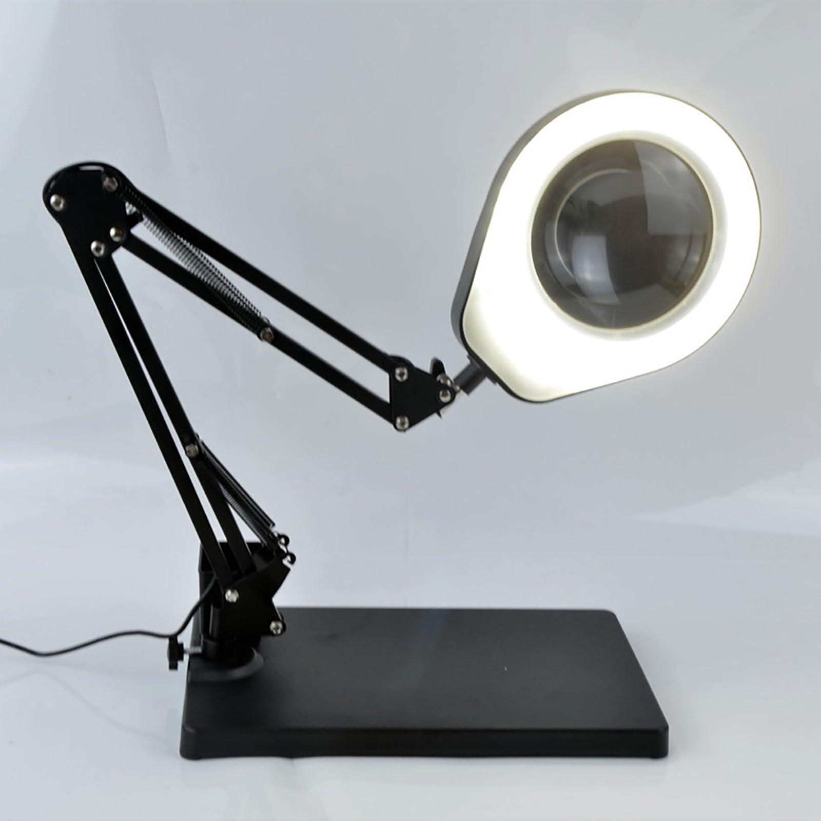 GLocKi Magnifying Glass with Light and Stand, 10X Magnifying Lamp, 5" Large Optical Glass Lens, Adjustable Swivel Arm Desk Magnifier for Hobby Reading