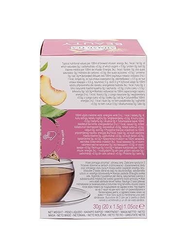 Ahmad Tea Ahmad Tea Herbal Tea, Peach, Carob, and Rose Petals 'Beauty' Natural Benefits Teabags, 20 ct (Pack of 6) - Decaffeinated & Sugar-Free