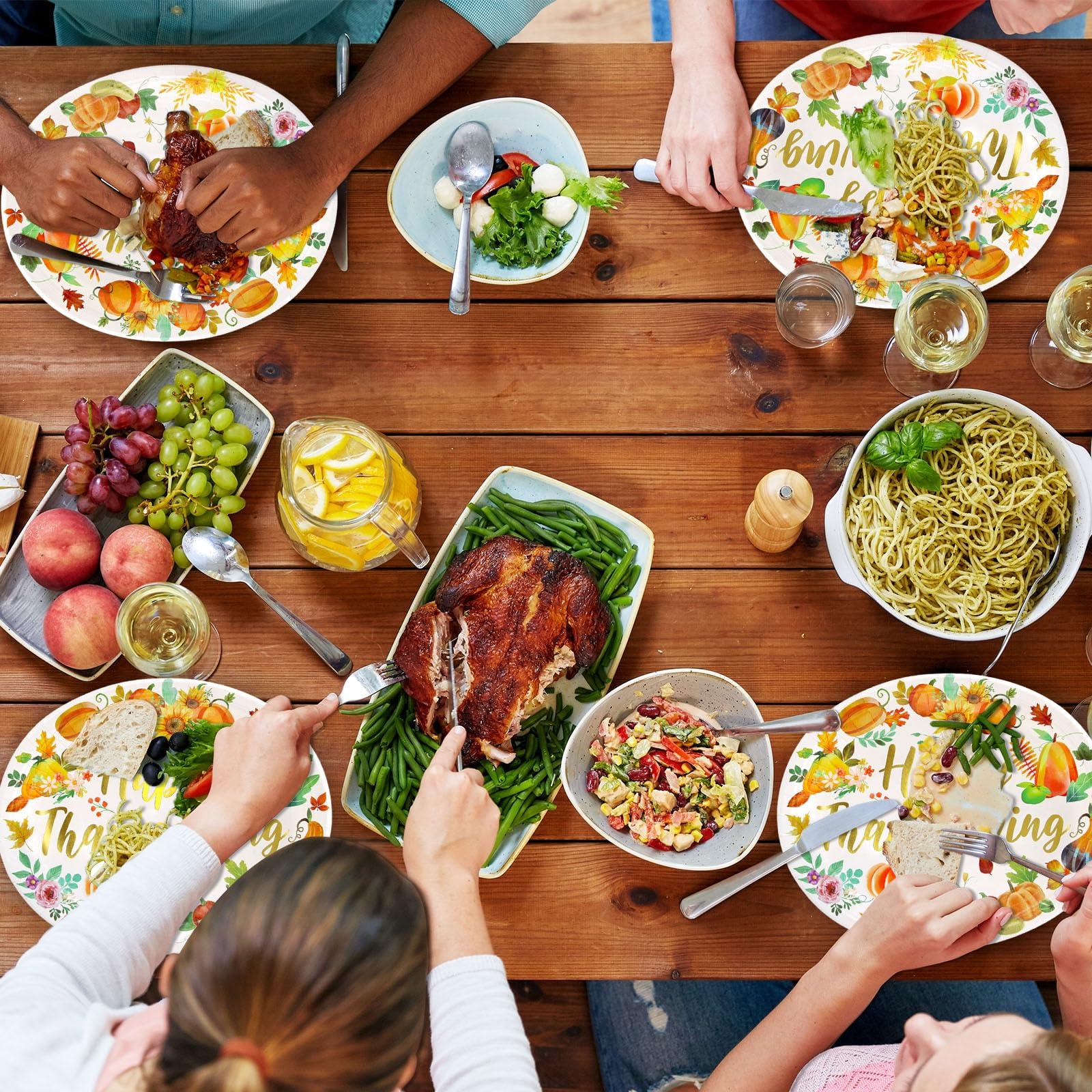 Fancy Land Thanksgiving Oval Paper Plates Disposable Pumpkin Plates Fall Serving Dinner Platter for Autumn Harvest Holiday Party Supplies Decor 24 ct 10\" X 12\"