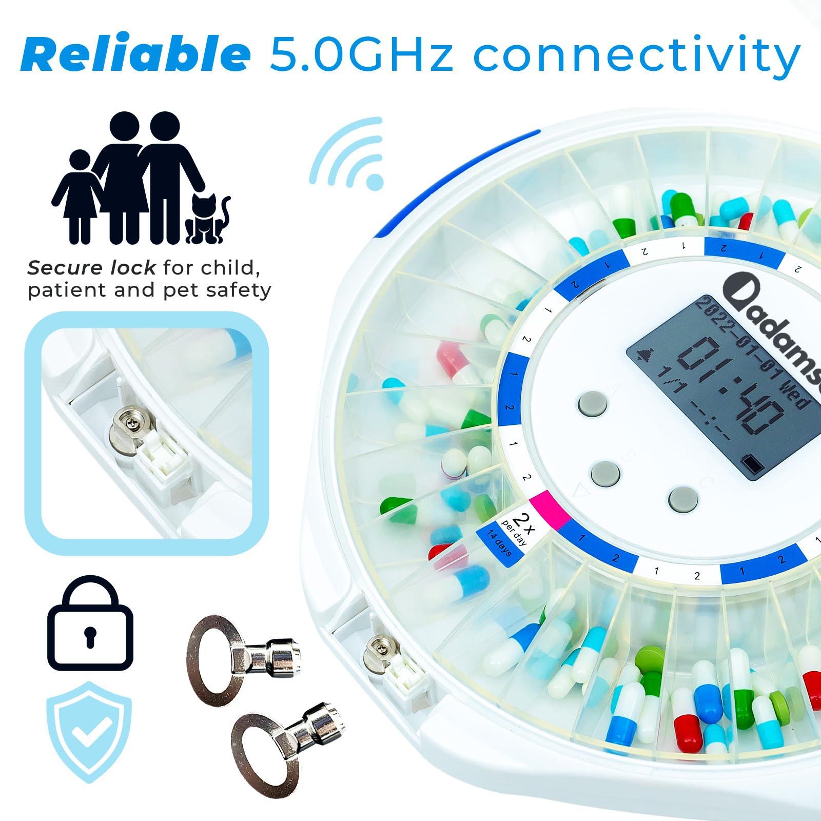 Adamson Adamson TimelyMed Smart Pill Dispenser Machine with Alarm + WIFI App Monitoring + NEW 2024 + 28 Day Medicine Dispenser + Automatic Pill Dispenser for Elderly with Alarm & Alzheimers Care + Lock Key