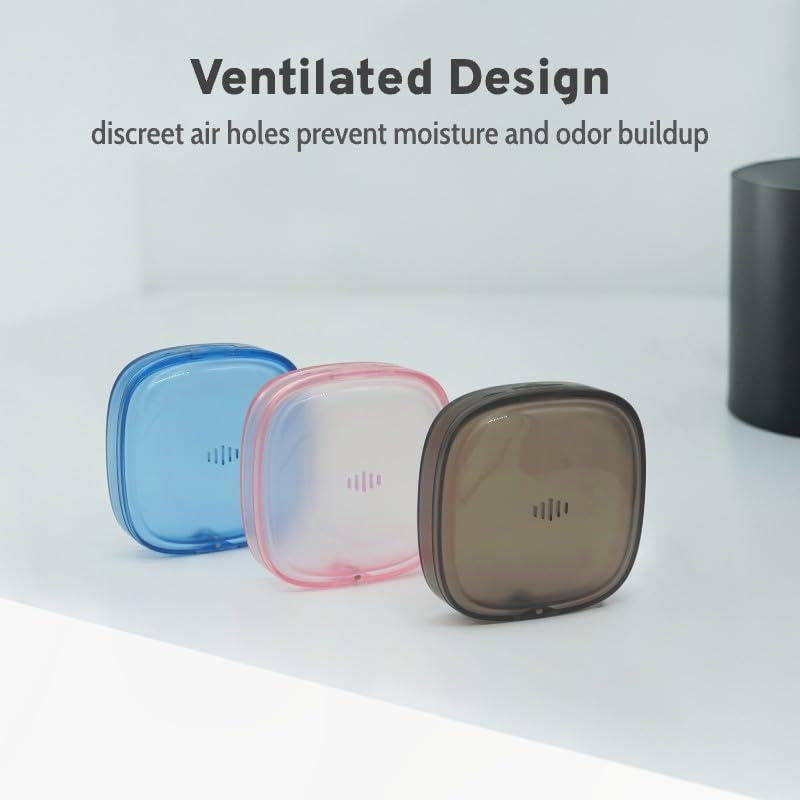 Maobuli Transparent Slim Retainer Case, Stylish Small Aligner Case, Thin Night Guard Case with Vent Holes, Portable Retainer Holder Compatible with Invisalign(Dark Grey)