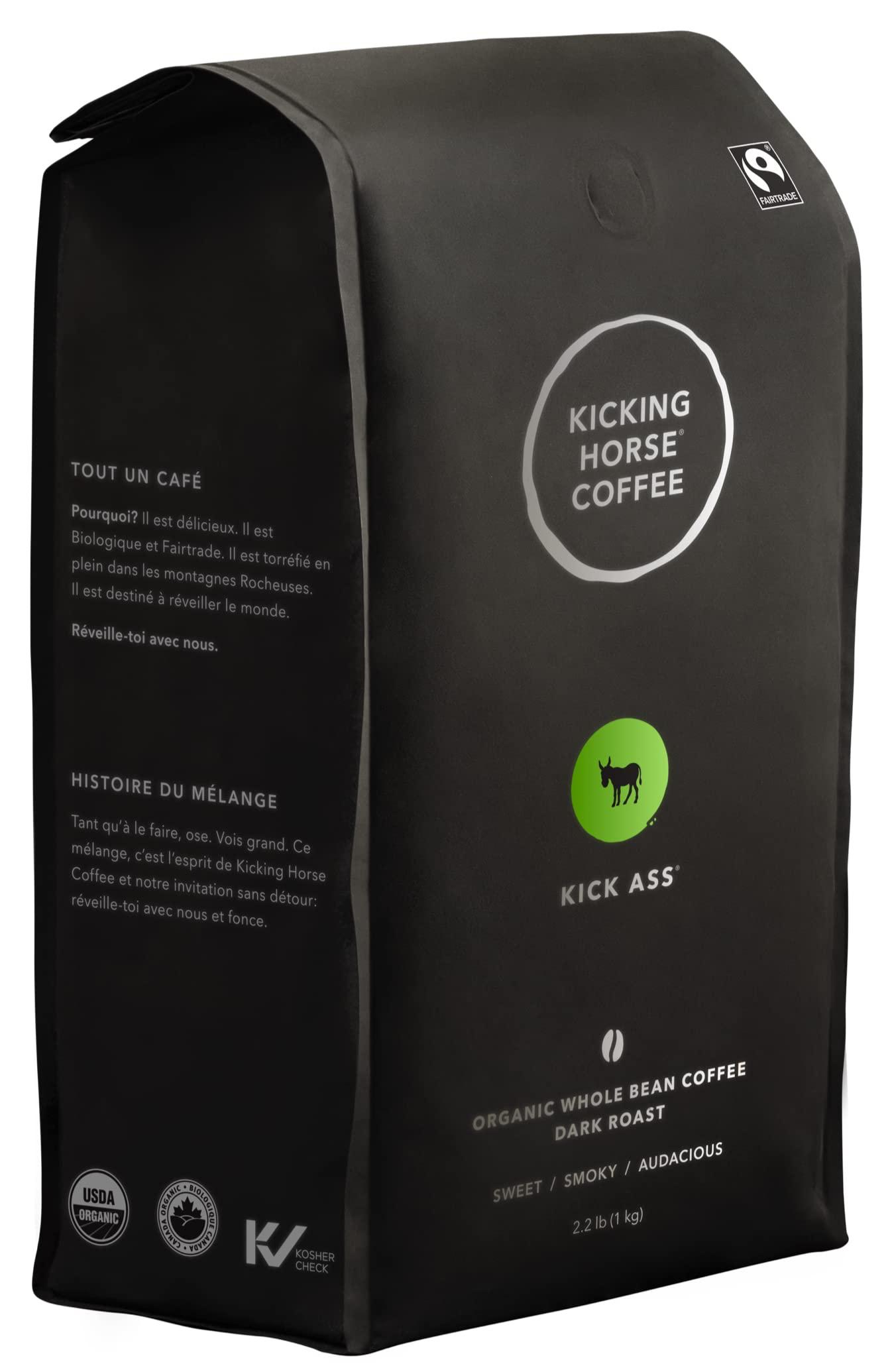 Kicking Horse Coffee Kicking Horse Coffee Kick Ass, Dark Roast, Whole Bean, Certified Organic, Fairtrade, Kosher, Black, 1 Kg, Pack of 6