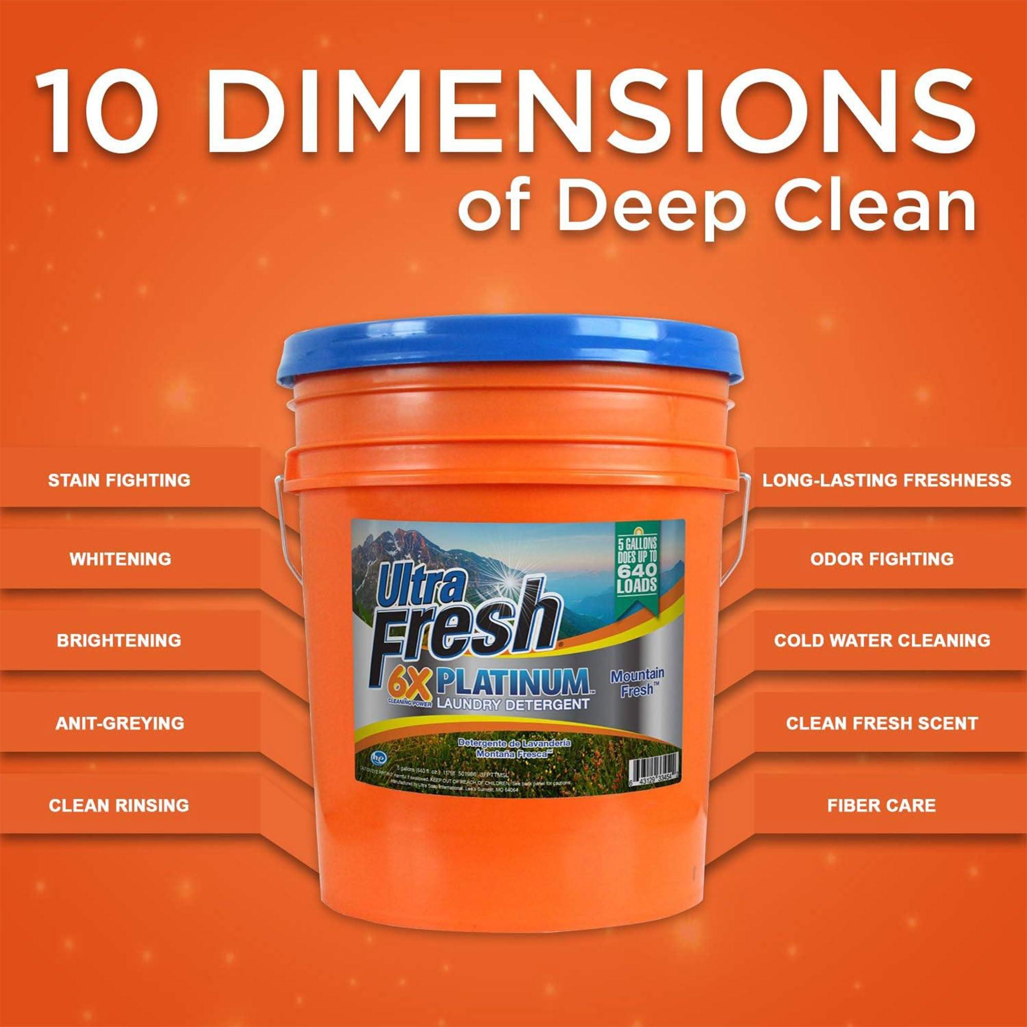 Ultra Fresh Ultra Fresh 6X Platinum 5 Gallon Laundry Detergent Liquid for All Machine Types with Easy Dispensing Pump, Up to 640 Loads, Mountain Fresh (3 Pack)