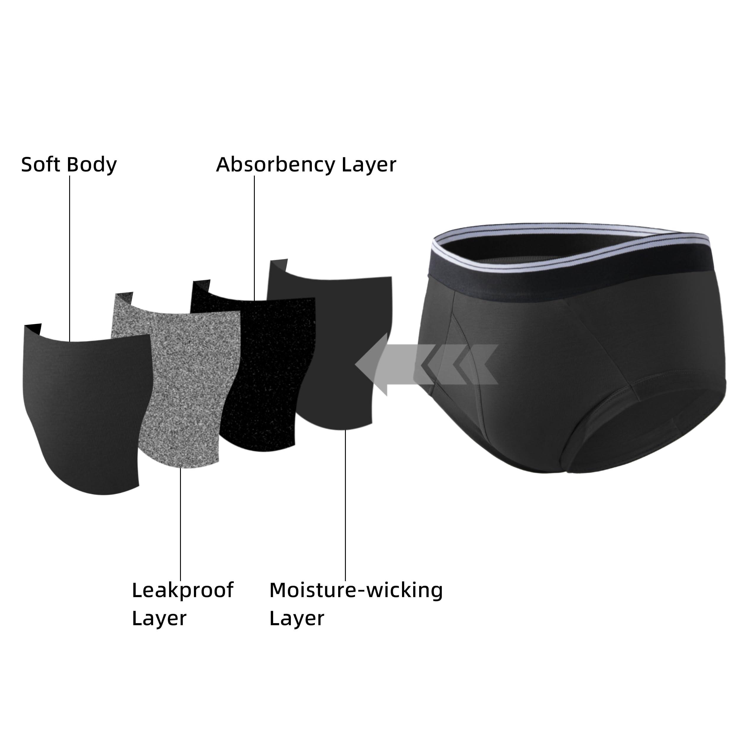 TIICHOO TIICHOO Washable Incontinence Underwear for Men Soft Male Protective Leak Proof Briefs with 50 ml Absorbency 5 Pack(XX-Large, 5 Black)